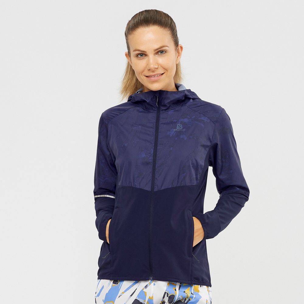 Salomon Israel AGILE WIND - Womens Jackets - Navy (ZATO-68523)